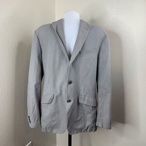 Intermezzo Blazer Jacket Coat Stripe Gray Tripe Buttons & Pockets Buckle Collar